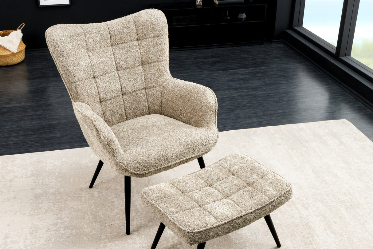 Armchair SCANDINAVIA with armrests bouclé champagne greige