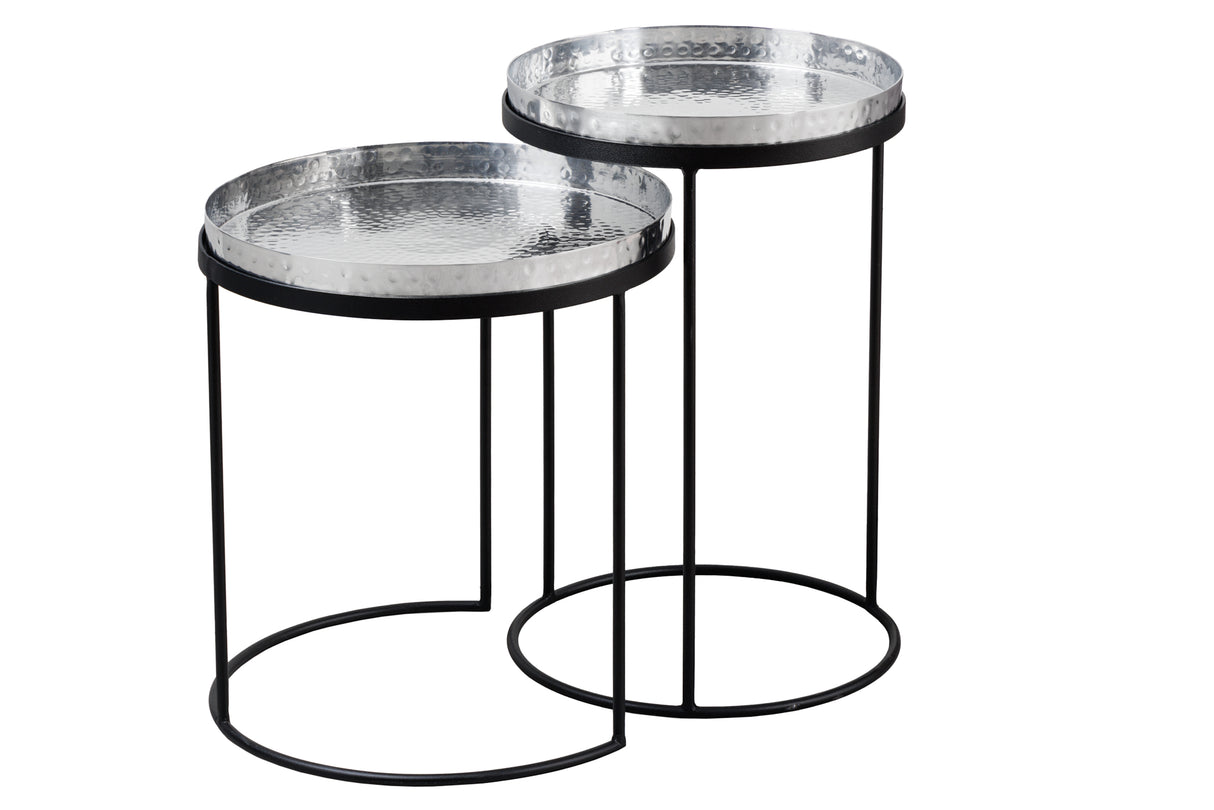 Beistelltisch ELEMENTS 2er Set abnehmbare Tabletts Hammerschlageffekt silber