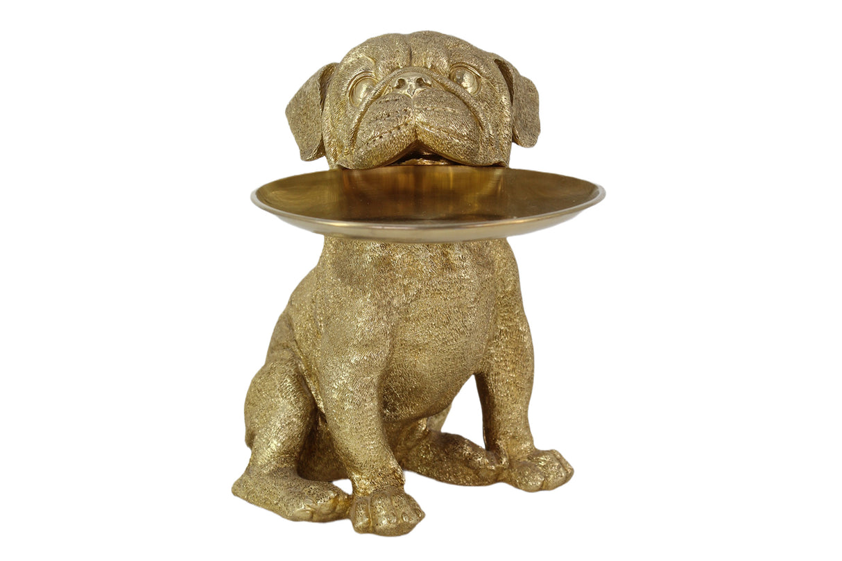 Decoration figure BULLDOG 32cm money box with storage tray gold