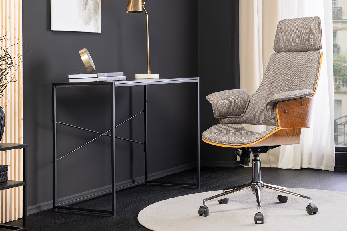 Bürostuhl MANHATTAN 44-54cm drehbar, strukturierter Stoff grau und Walnussholz