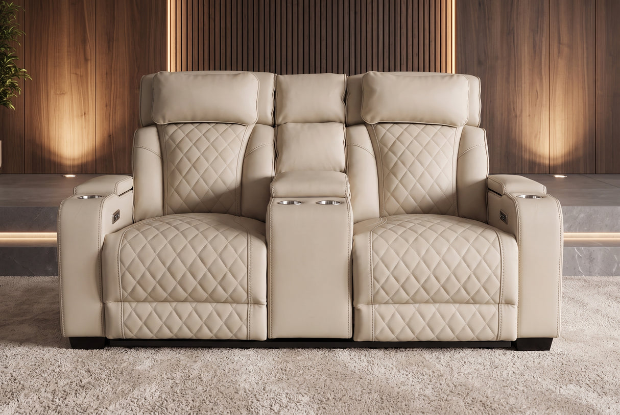 Kinosessel HOLLYWOOD 2-Sitzer elektrisch verstellbar Kunstleder beige