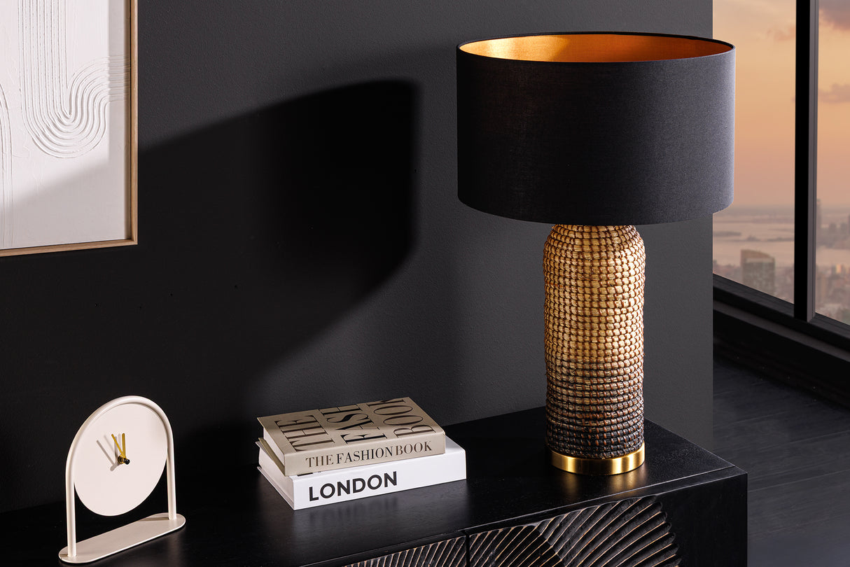 Table lamp ZEA 60cm gradient seagrass natural brown gold w/ lampshade rough linen black
