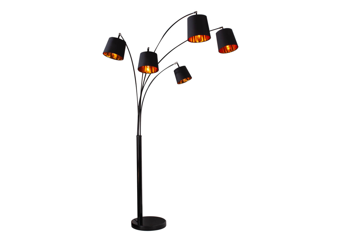 Stehleuchte LEVELS 202cm 5 Leinenschirme schwarz gold