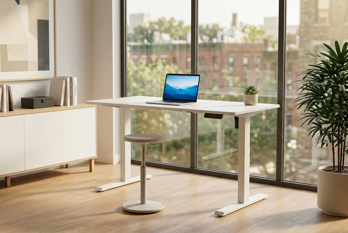 Bürotisch WHITE DESK 140cm höhenverstellbar anthrazit mit weißem Gestell