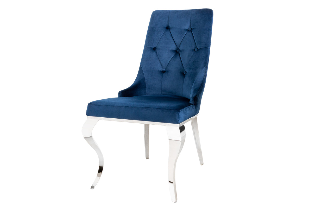 Chair MODERN BAROCK w/ silver legs and lion's head velvet royal blue