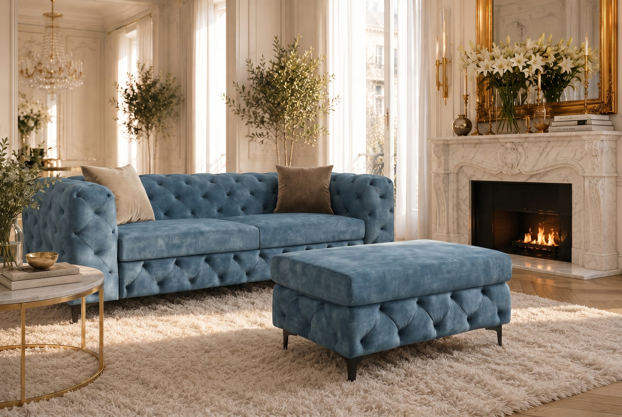 Hocker MODERN BAROCK 95cm Samt petrol