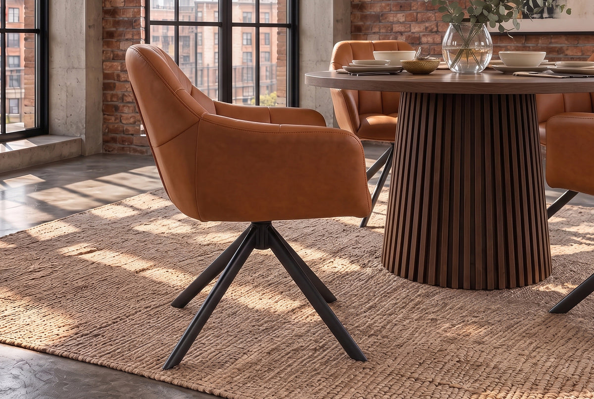 Swivel chair PAPILLON 180° rotatable w/ armrests leather cognac