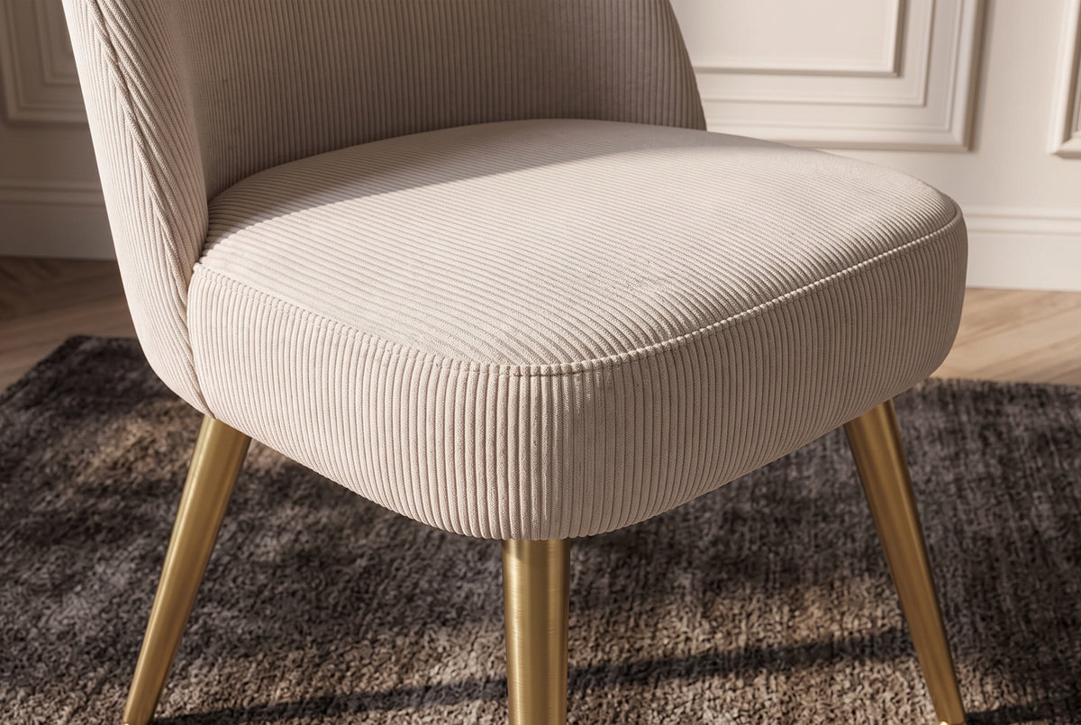 Chair MIA CASA brushed metal legs cord beige champagne gold