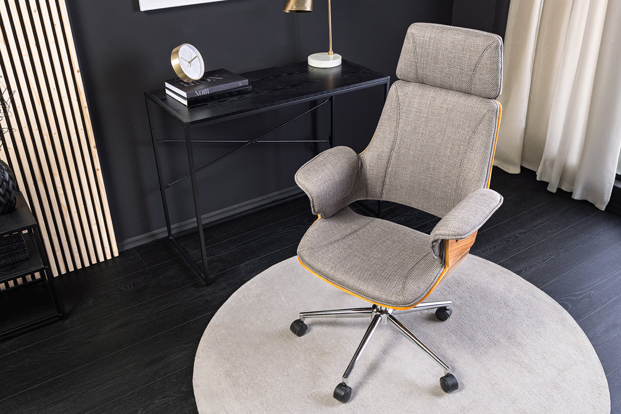 Bürostuhl MANHATTAN 44-54cm drehbar, strukturierter Stoff grau und Walnussholz