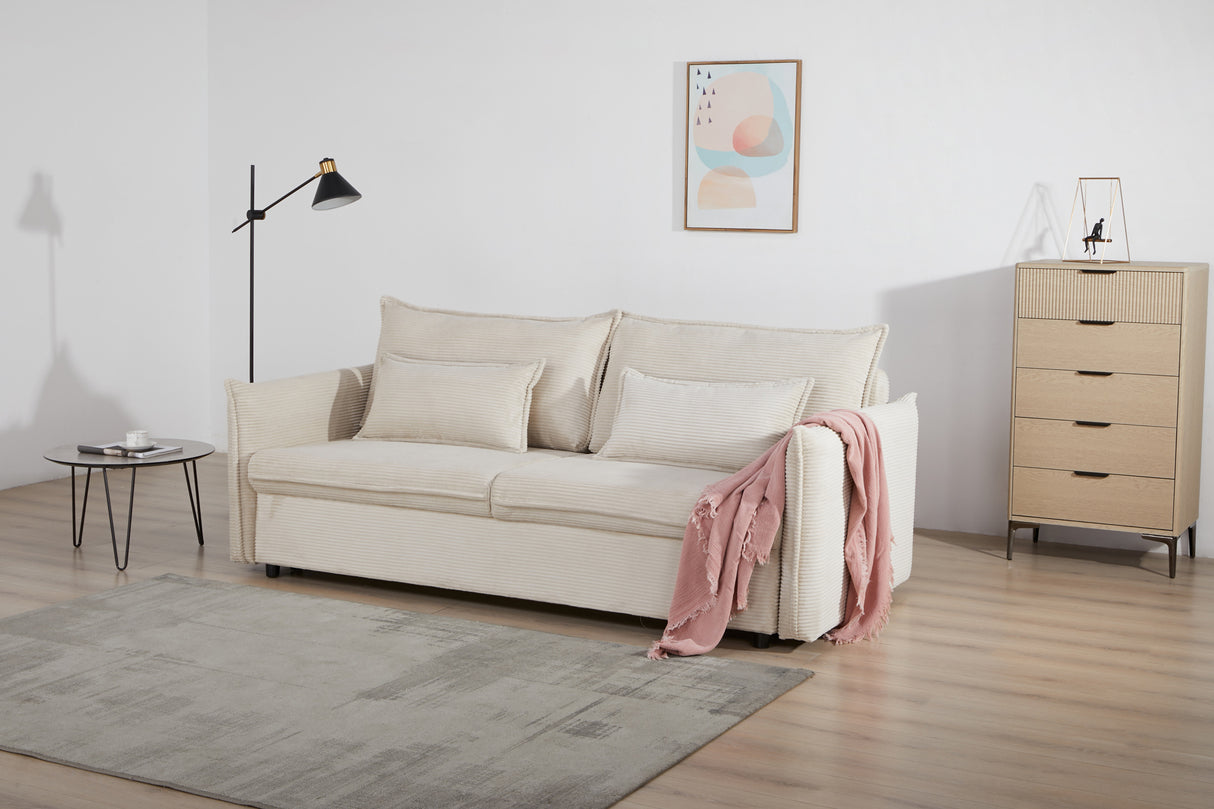 Sofa bed APARTMENT 215cm 3-seater cord beiger