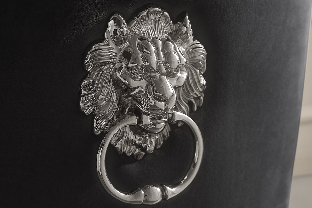Chair MODERN BAROCK w/ lion´s head handle stainless steel legs silver velvet black