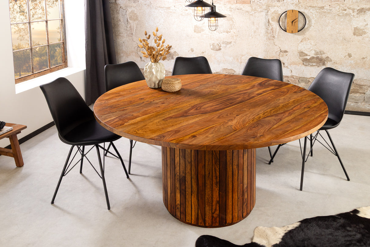Dining table TRES CHIC Ø 140cm round sheesham wood brown stone finish