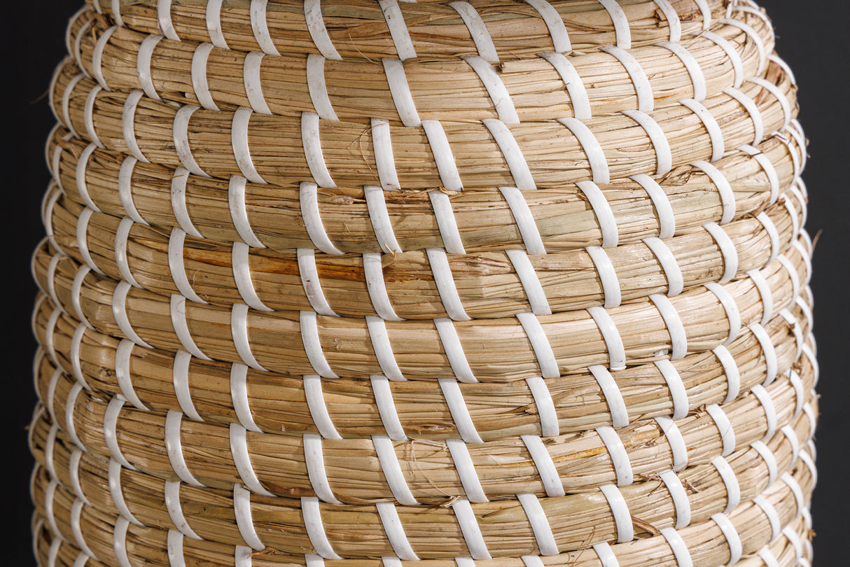 Table lamp ZEA 60cm gradient seagrass natural brown gold w/ lampshade rough linen brown