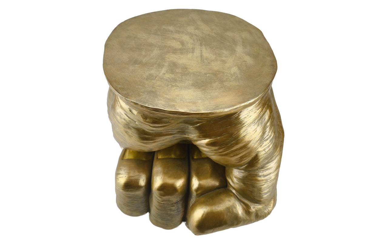 Side table FIST 50cm round handmade sculpture gold