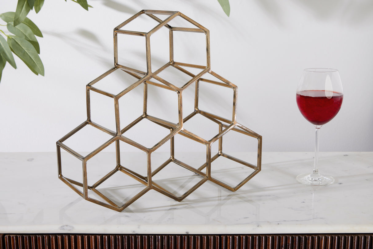 Wine shelf HONEYCOMB 35cm for 6 bottles gold