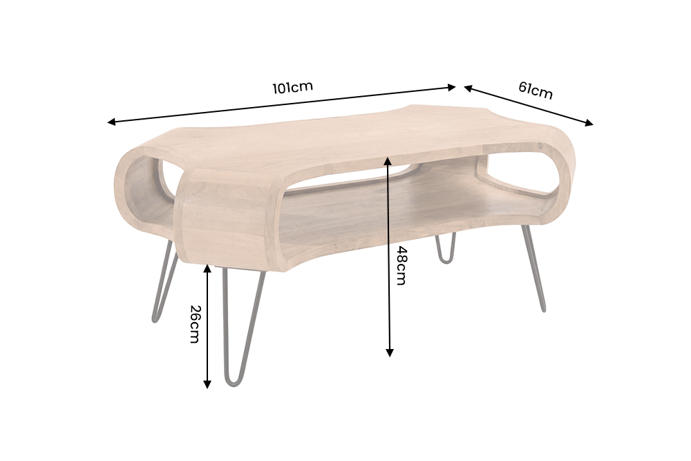 Coffee table ORGANIC LIVING 100cm w/ hairpin legs mango wood natural