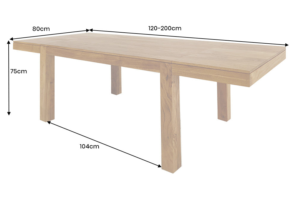 Dining table PURE 120-200cm extendable acacia wood 95mm natural honey finish