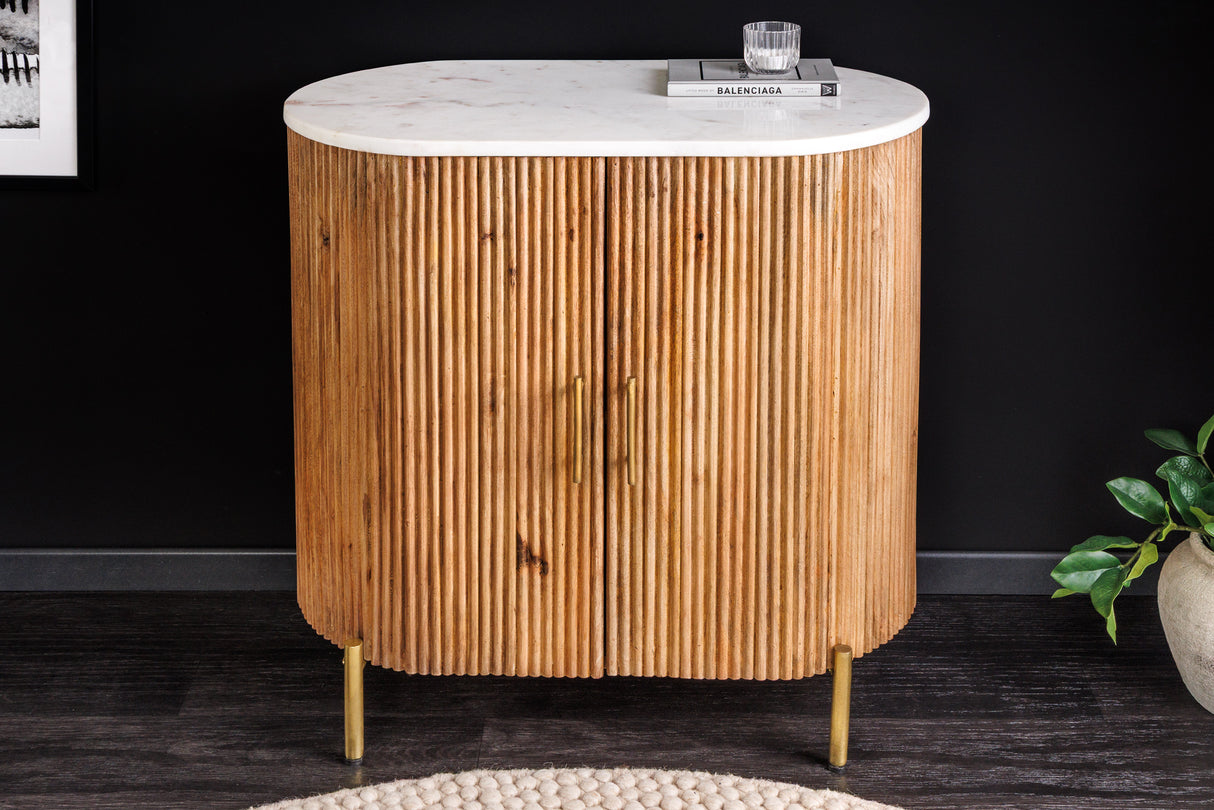 Sideboard TRES CHIC 70cm mango wood natural w/ white marble top and golden handles