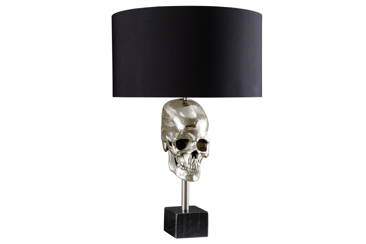 Table lamp SKULL 56cm silver cotton shade black / adjustable lampshade