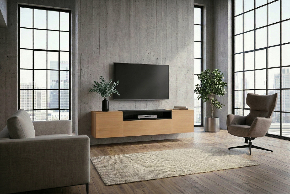 TV-Wand LOFT 160 cm hängend natur schwarz