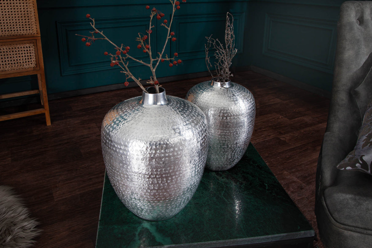 Vase ORIENTAL 2er Set mit Hammerschlageffekt silber