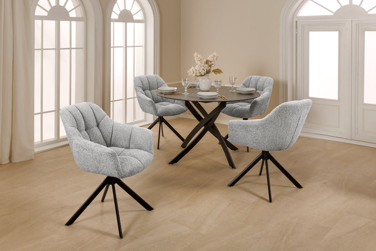 Drehstuhl PAPILLON um 180° drehbar mit Armlehnen Bouclé grau