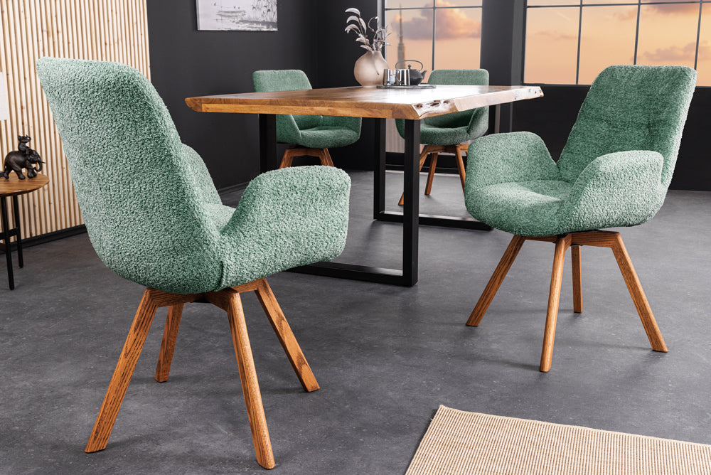 Drehstuhl BALTIC 360° drehbar Bouclé mint mit Eichenbeinen natur