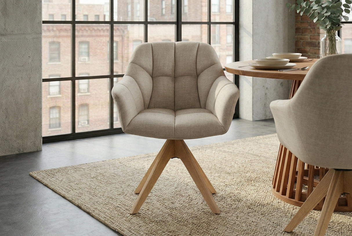 Swivel chair PAPILLON rotatable 180° w/ armrests velvet beige oak
