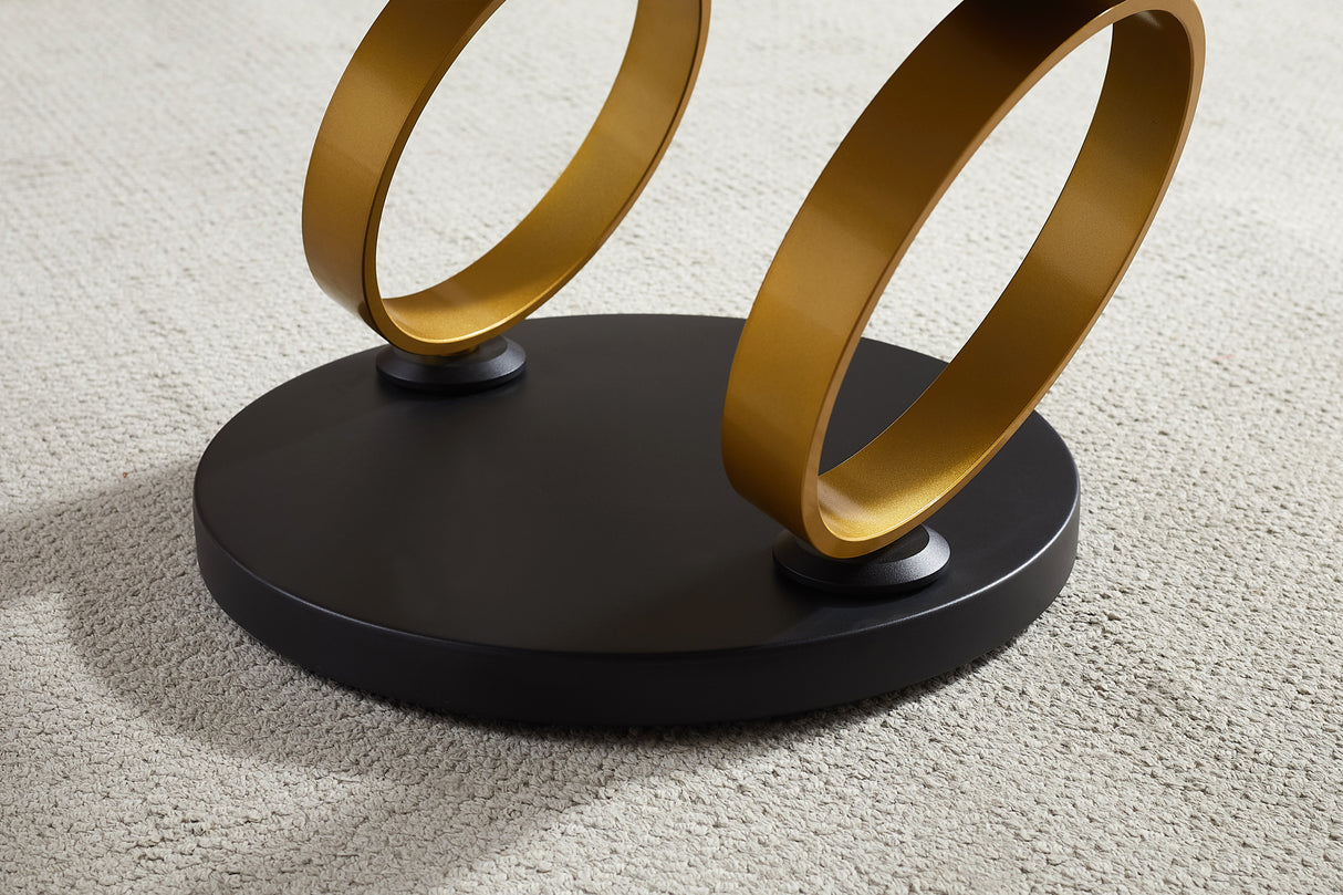 Coffee table DANCING RINGS round rotatable pandora ceramic matte gold rings