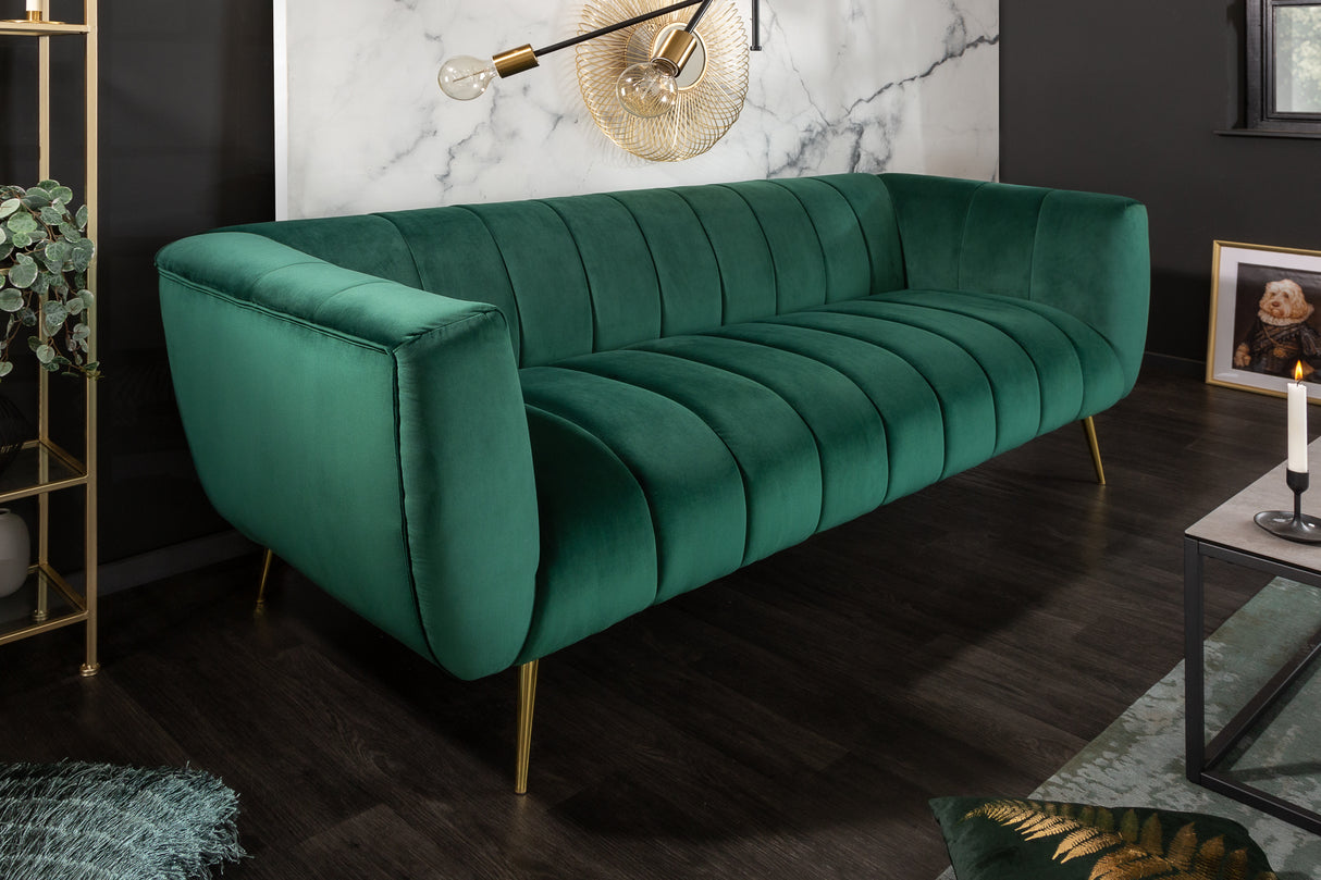Sofa NOBLESSE 225cm 3-seater velvet emerald green w/ golden feet
