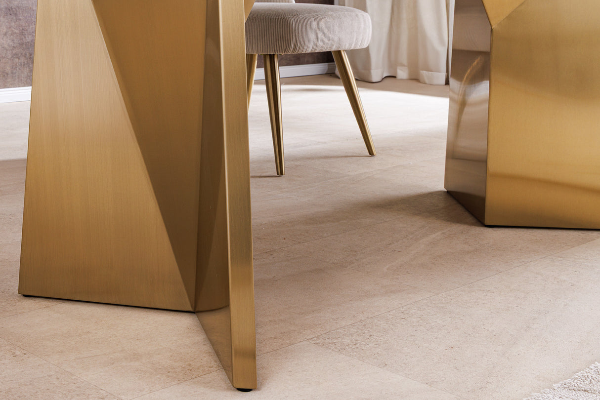 Dining table EXTRAVAGANCIA 200cm w/ champagne golden legs white marble top