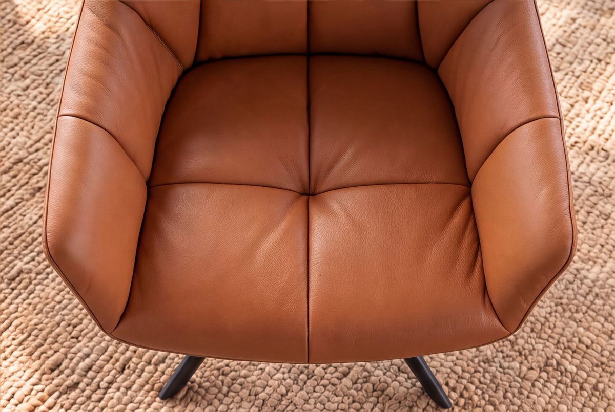Swivel chair PAPILLON 180° rotatable w/ armrests leather cognac