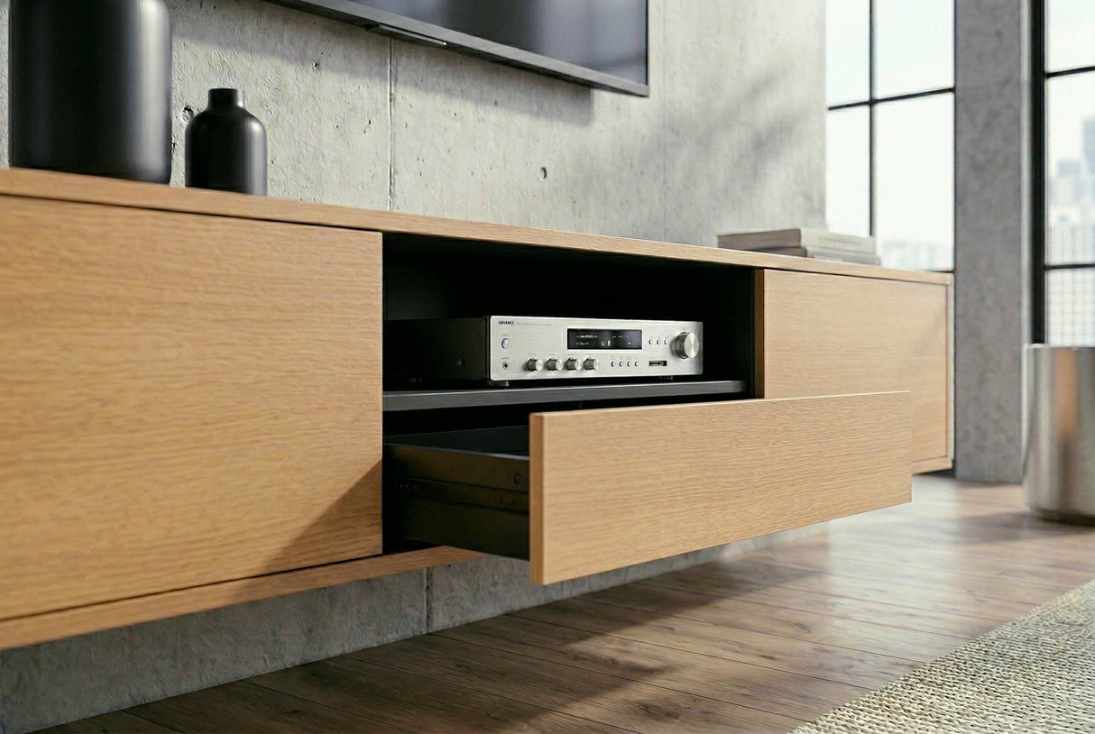 TV-Board LOFT 200 cm hängend natur schwarz