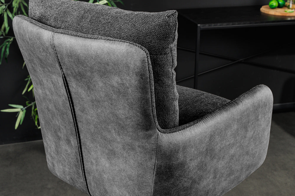 Bar stool BIG GEORGE w/ armrests flat woven fabric velvet anthracite rotatable