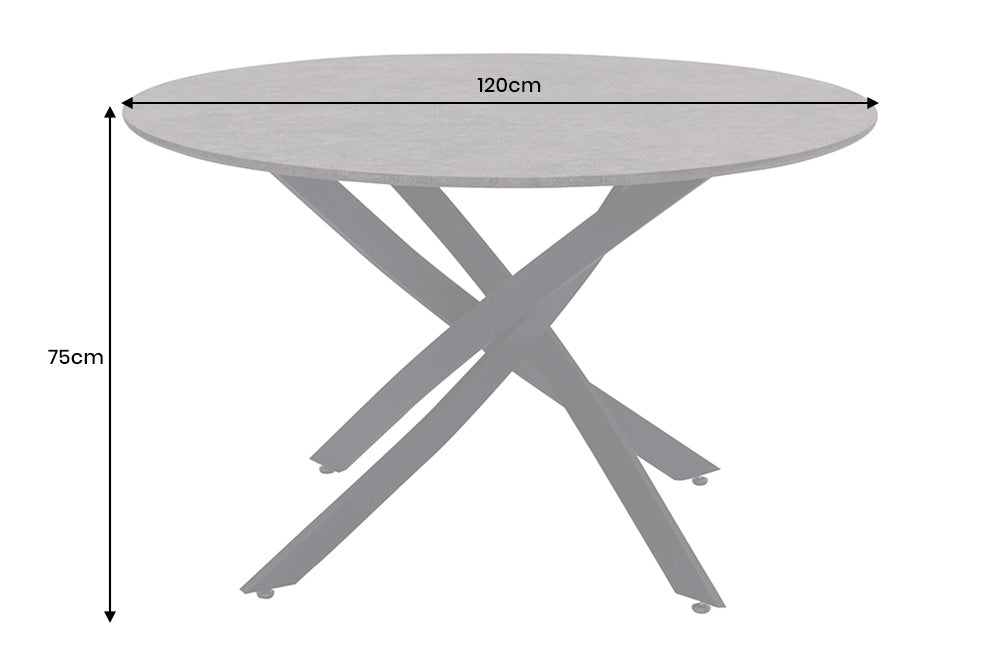 Dining table HELIX 120cm round grey stone look w/ black metal frame