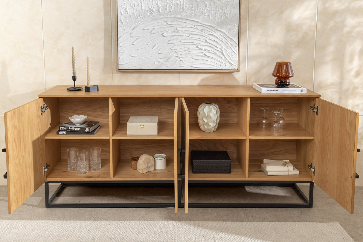 Sideboard GRANDEZZA 180cm in Eichenholzoptik mit schwarzem Metallrahmen