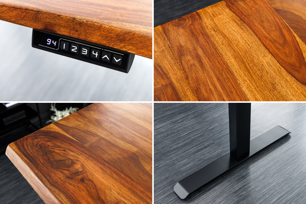 Schreibtisch MAMMUT 160cm Tischplatte Sheesham Holz höhenverstellbar ohne Beine