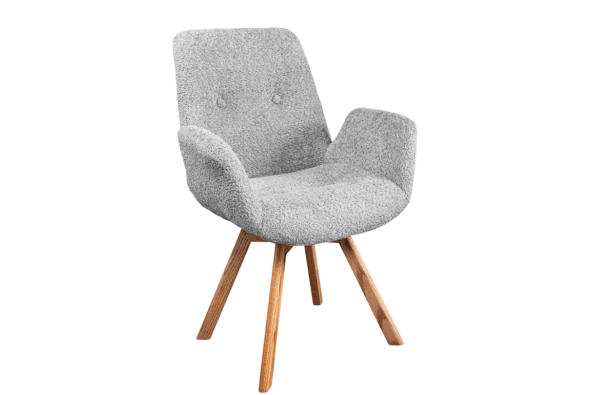 Swivel chair BALTIC rotatable 360° w/ armrests bouclé grey natural