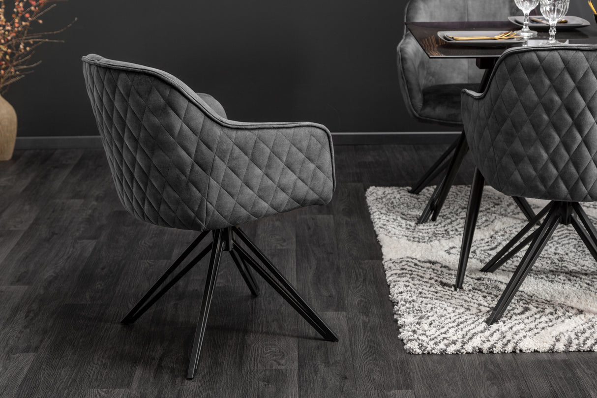 Swivel chair EUPHORIA rotatable 180° with armrests velvet dark grey