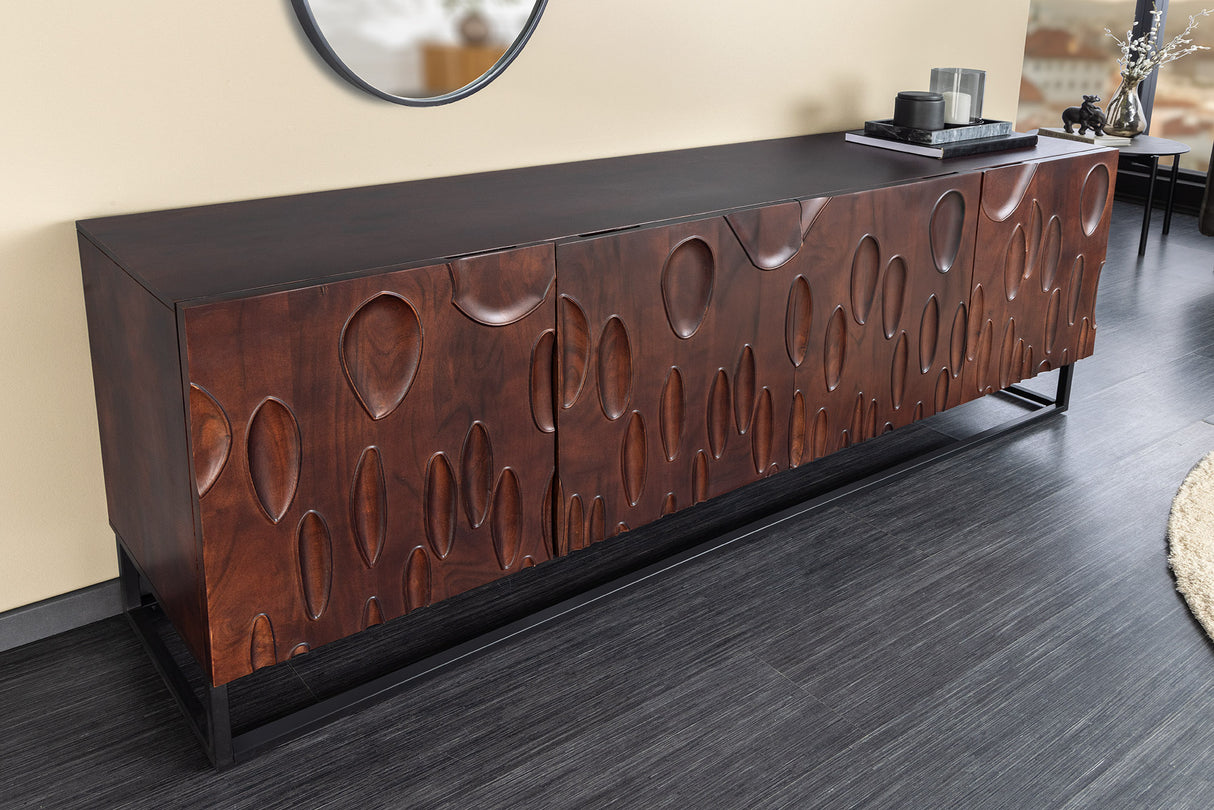 Sideboard DUNE 175cm 3D Akazienholz dunkel walnussbraun
