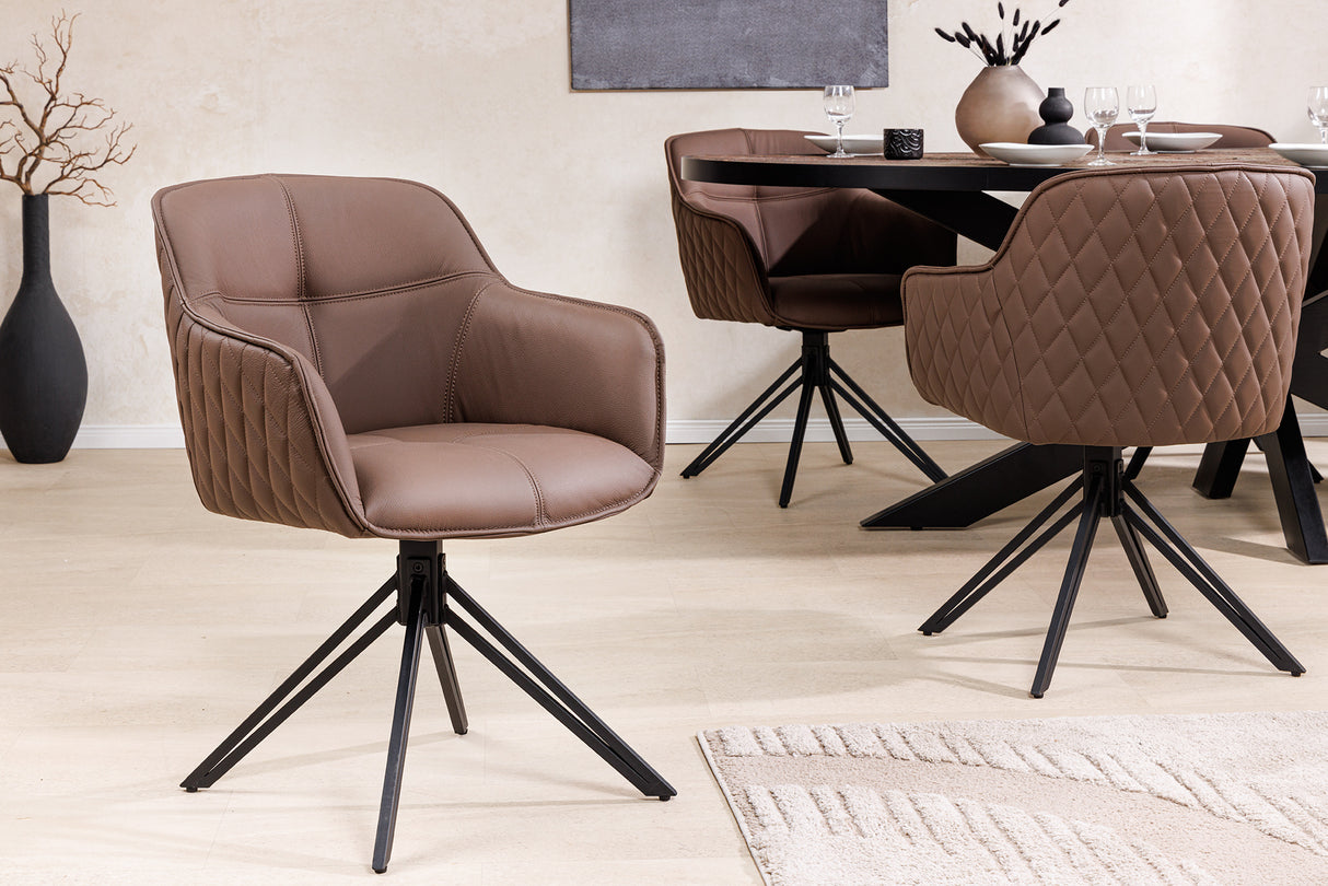 Drehstuhl EUPHORIA drehbar 180° mit Armlehnen Leder braun
