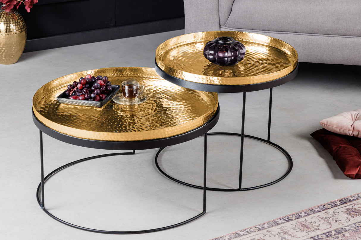 Coffee table ELEMENTS set of 2 removable trays hammer stroke effect gold