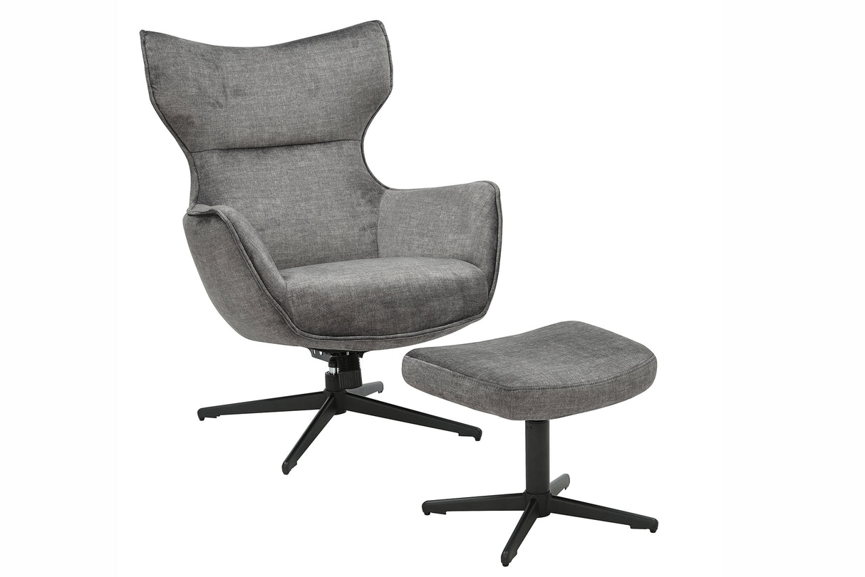 Sessel VOGUE 360° drehbar Samt grau mit schwarzem Metallgestell