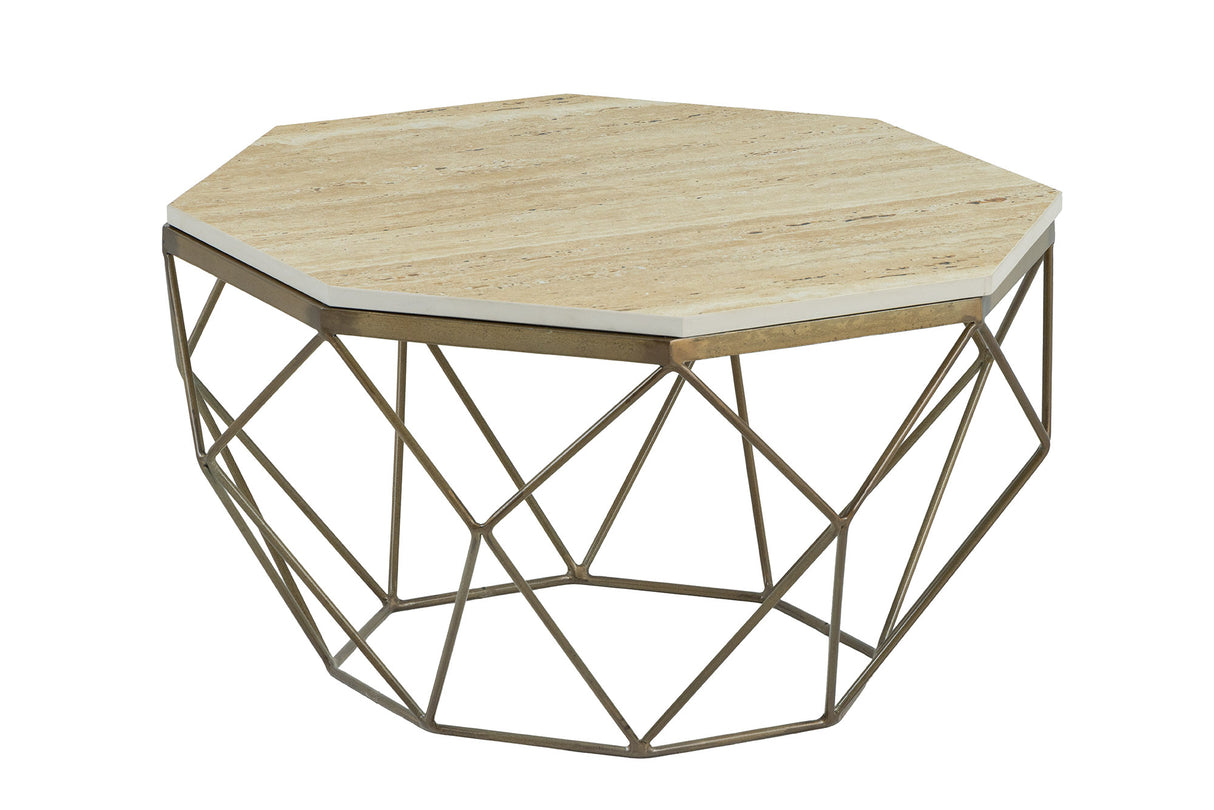 Couchtisch DIAMOND 70cm Gestell Eisen Messing Platte Travertin