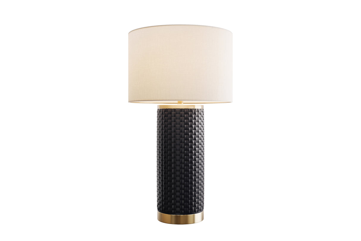 Table Lamp ELEGANCIA 70cm white lampshade ceramic black golden