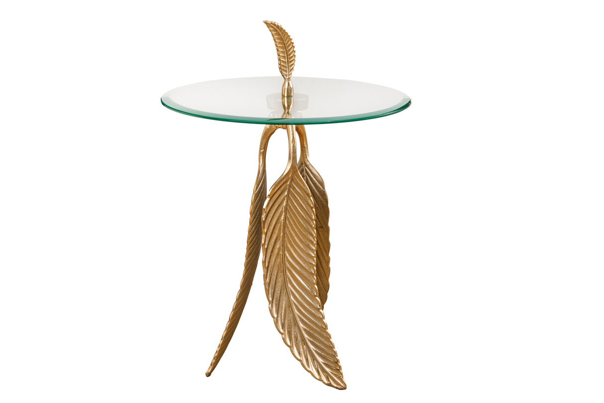 Side table FEATHER 65cm gold 7mm tempered glass