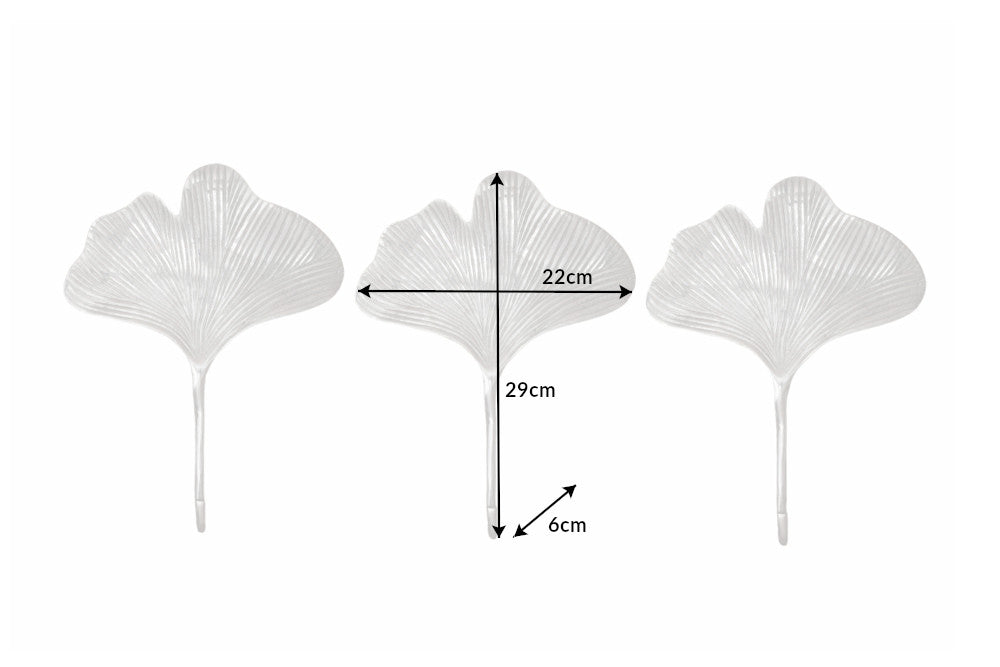 Wall decoration coat hook GINKGO set of 3 silver
