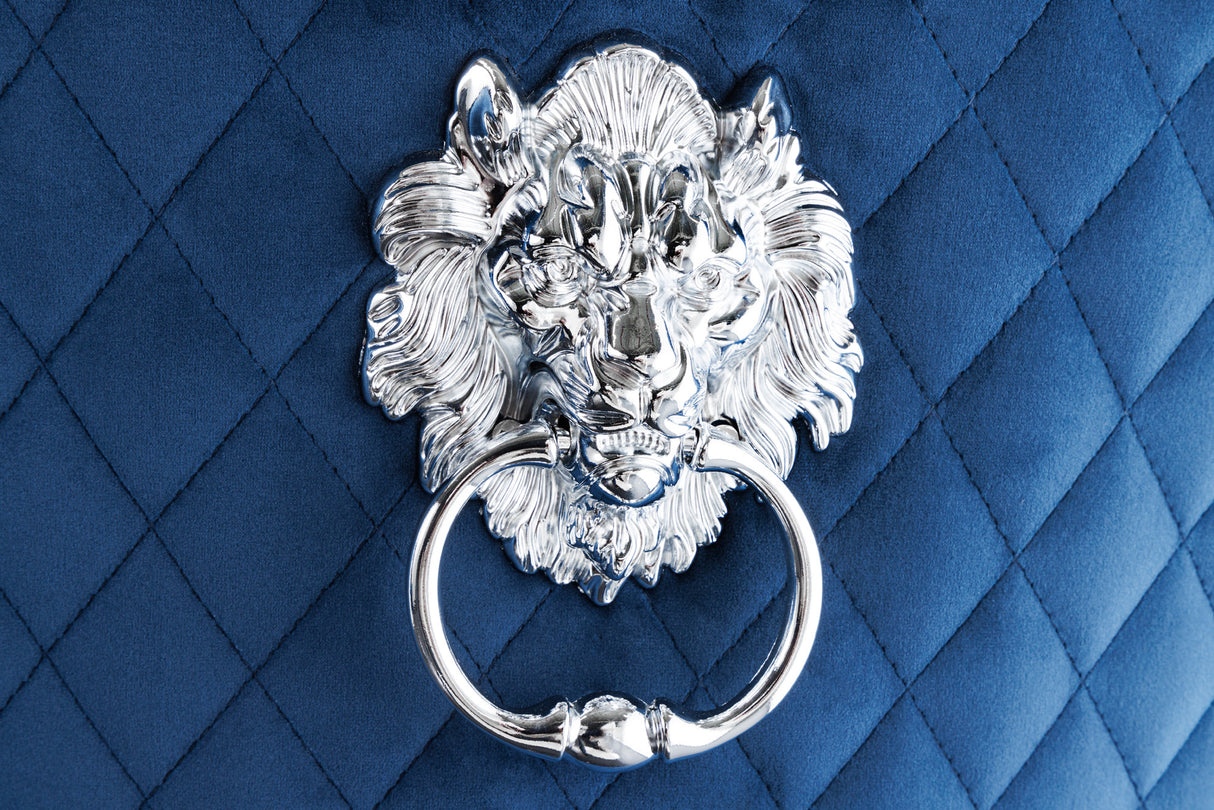 Bar chair CASTLE DELUXE 74cm w/ lion´s head velvet grey in baroque style