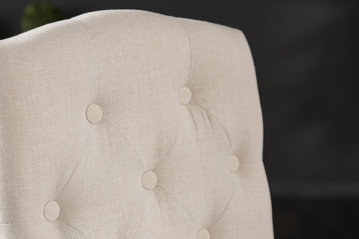 Chair CASTLE textured fabric beige w/ chesterfield quilting