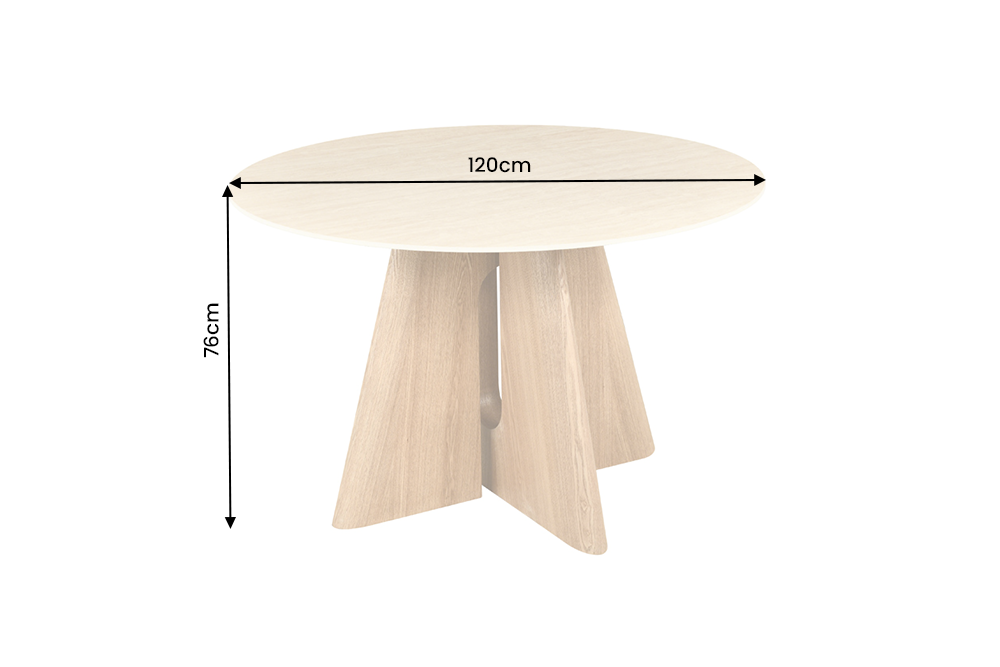 Dining table ORGANIKO 120cm round natural travertine top w/ oak wood look frame
